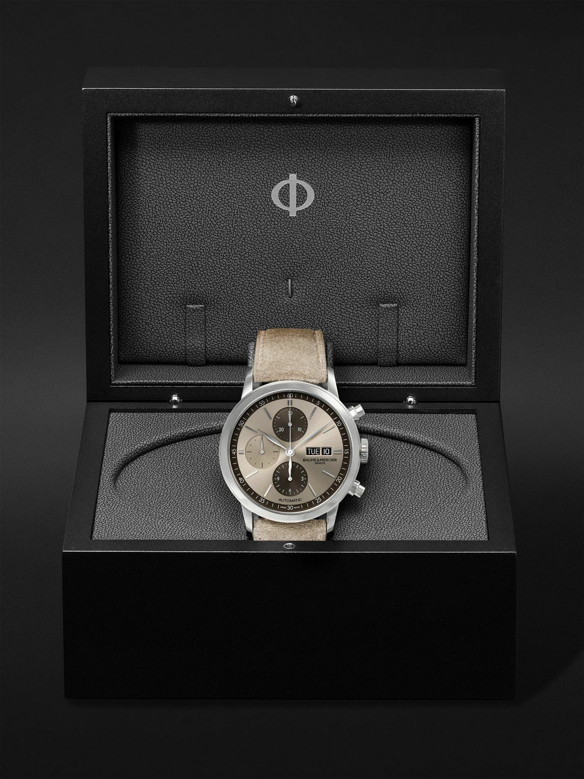 Baume & Mercier - Classima Automatic Chronograph 42mm Stainless Steel and Suede Watch, Ref. No. 10782