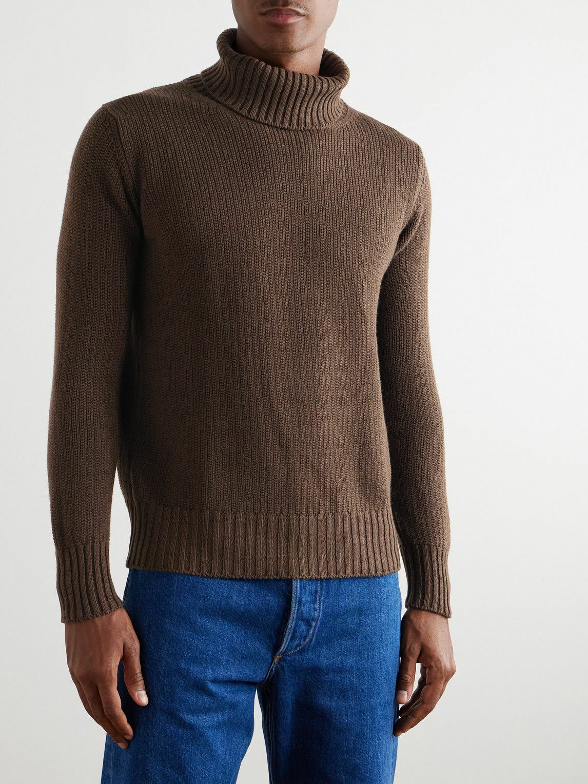 Stòffa - Slim-Fit Ribbed Cashmere Rollneck Sweater - Brown