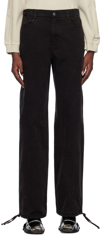 Photo: lesugiatelier Black Spiral String Denim Trousers