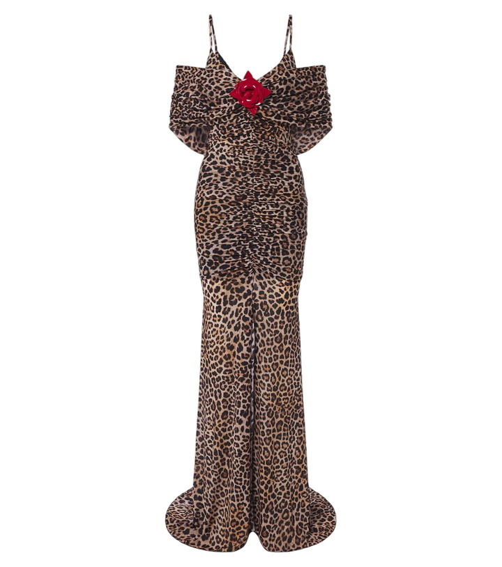 Photo: Blumarine Floral-appliqué leopard-print jersey maxi dress