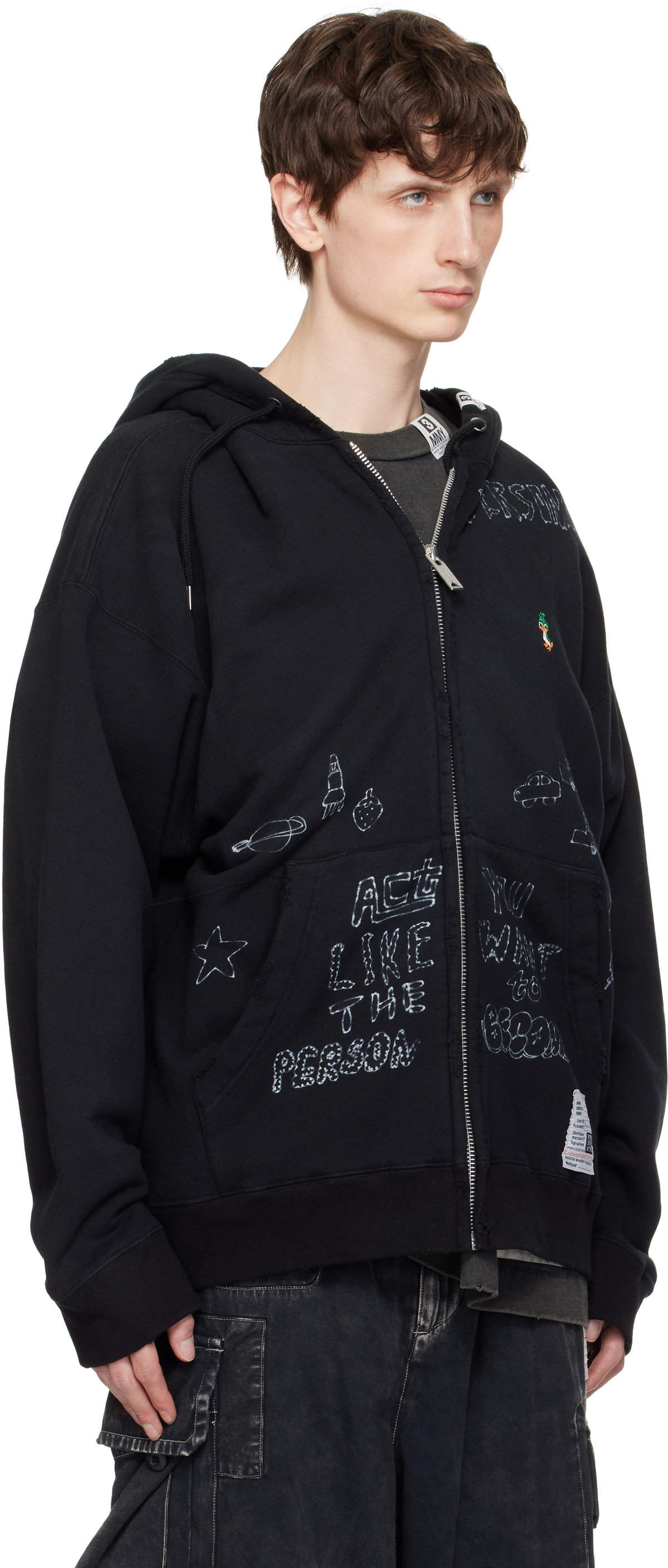 Maison MIHARA YASUHIRO Black Distressed Graffiti Print Zip