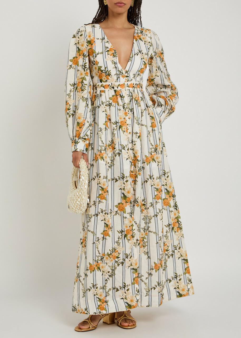 Agua BY Agua Bendita Frambuesa Floral-print Linen Maxi Dress Multicoloured