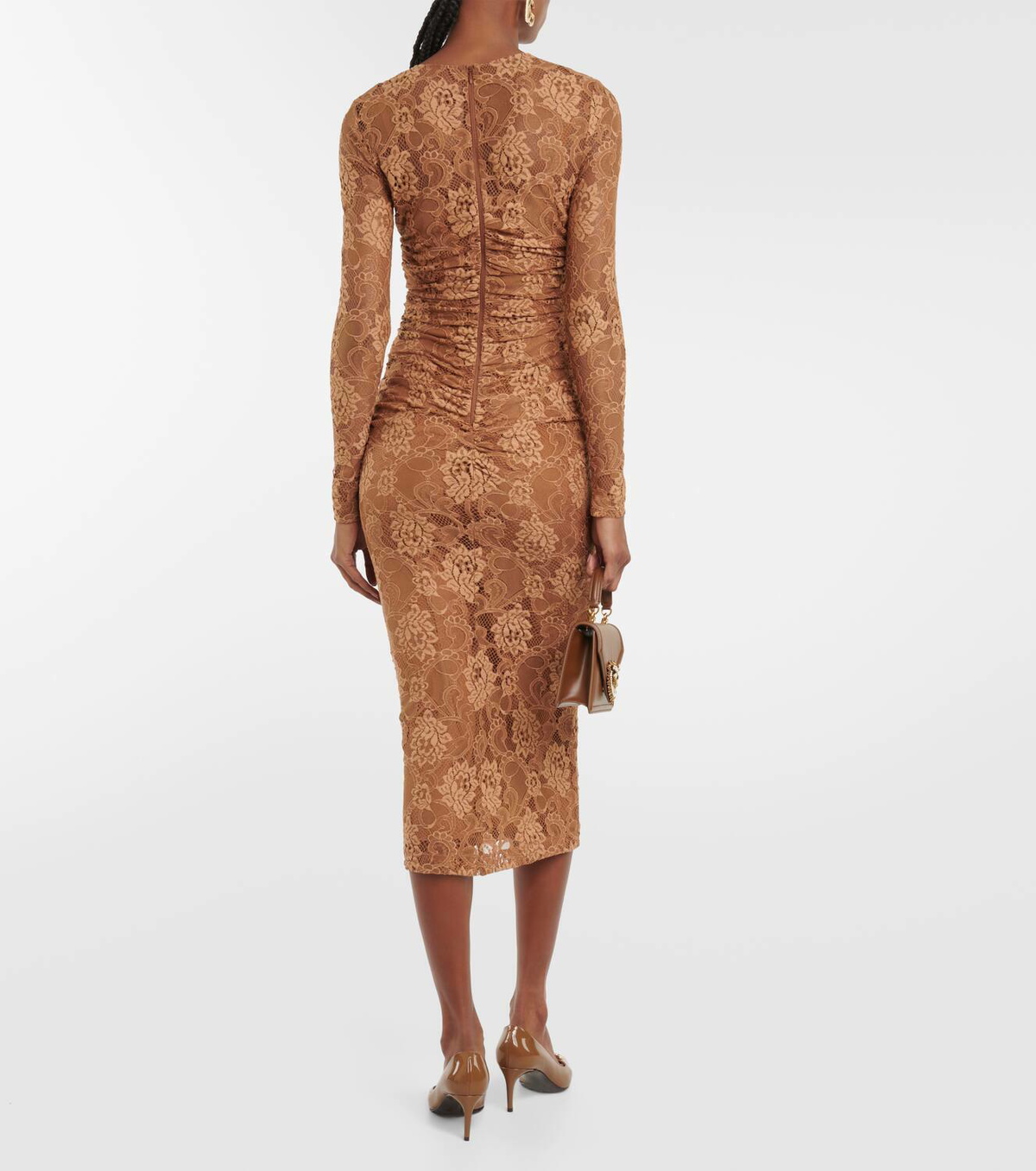 Dolce & Gabbana Brown Wrap Long Sleeve Midi Stretch Dress