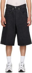 LU'U DAN Black Pleated Front Denim Shorts