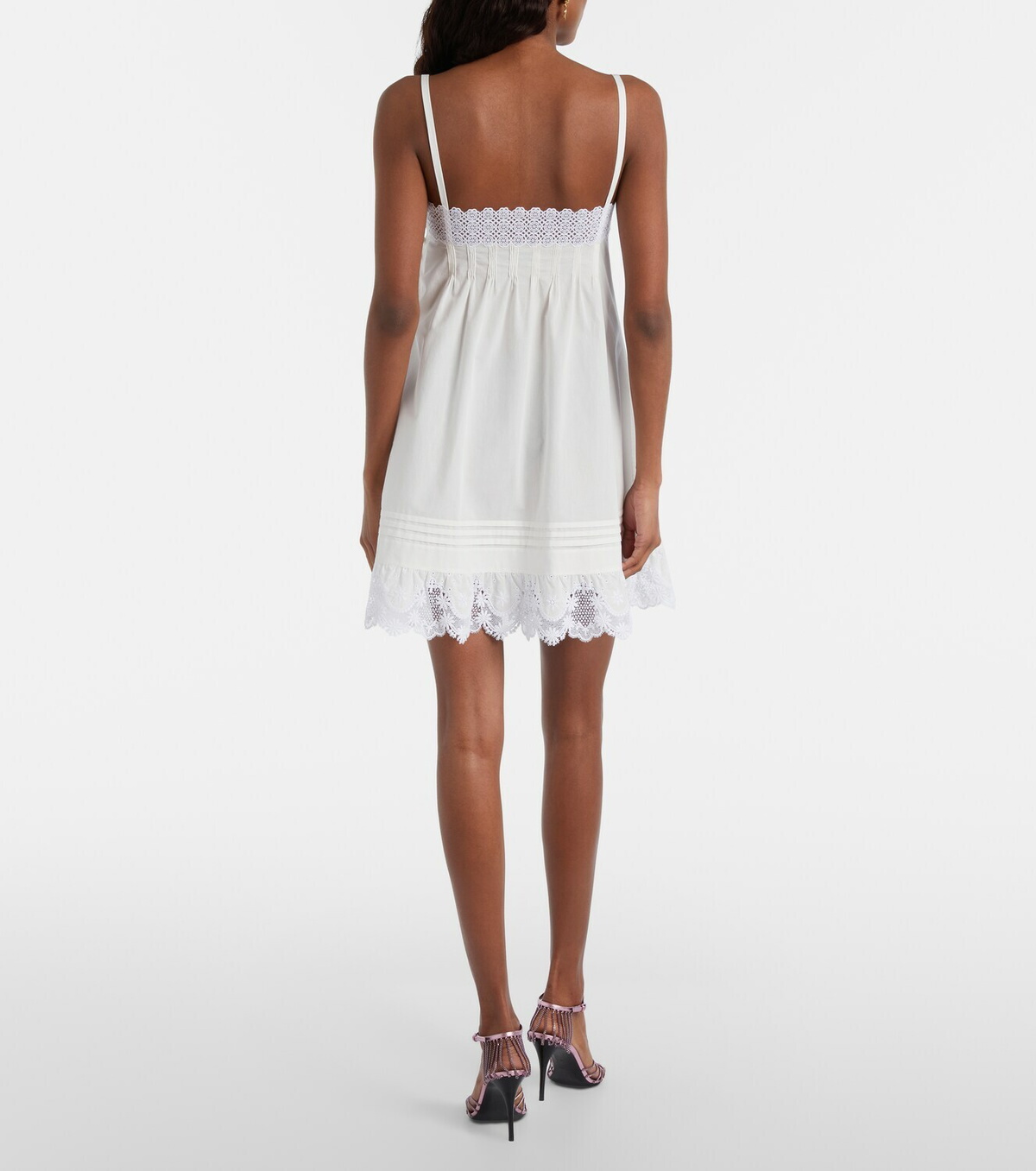 Saint Laurent Lace-trimmed cotton slip dress