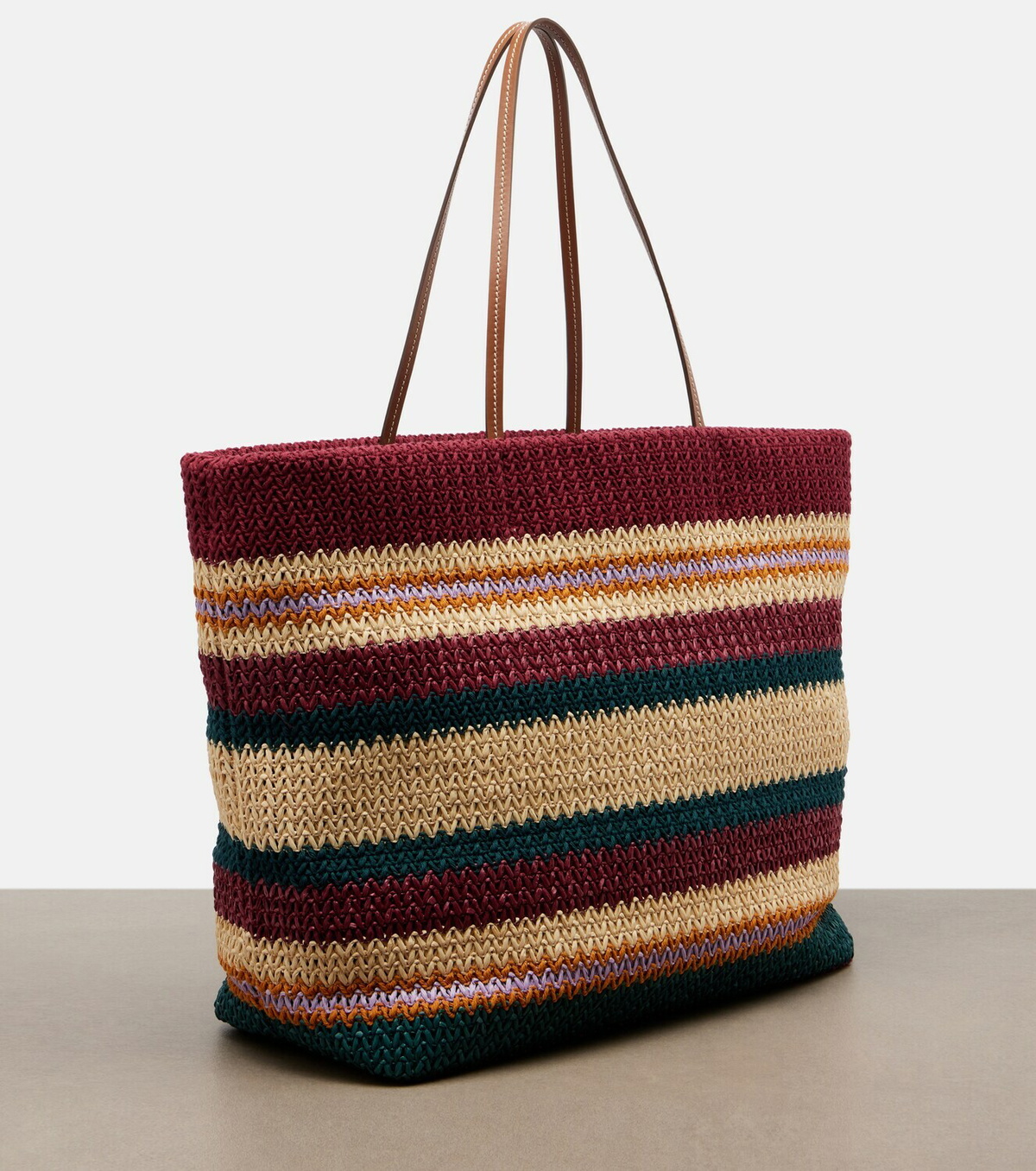 Miu Miu Striped woven raffia-effect tote bag