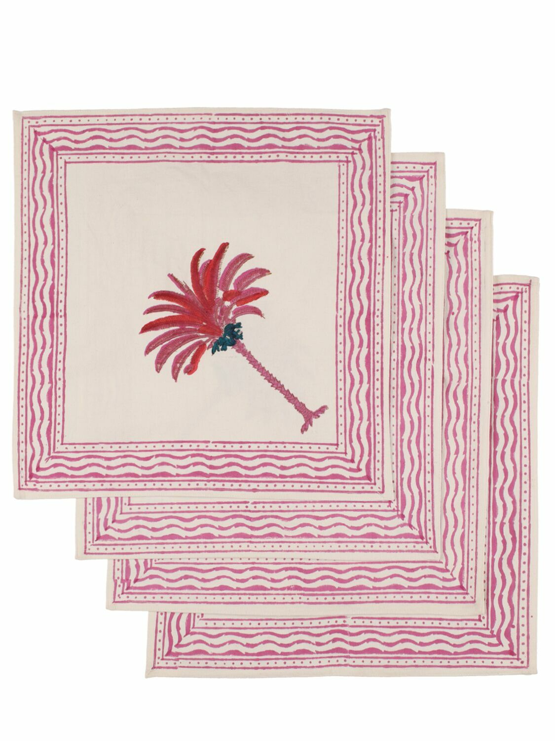 LES OTTOMANS Set Of 4 Handprinted Cotton Napkins