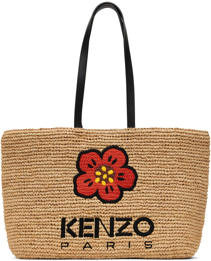 Kenzo Beige Kenzo Paris Large Raffia Tote Kenzo