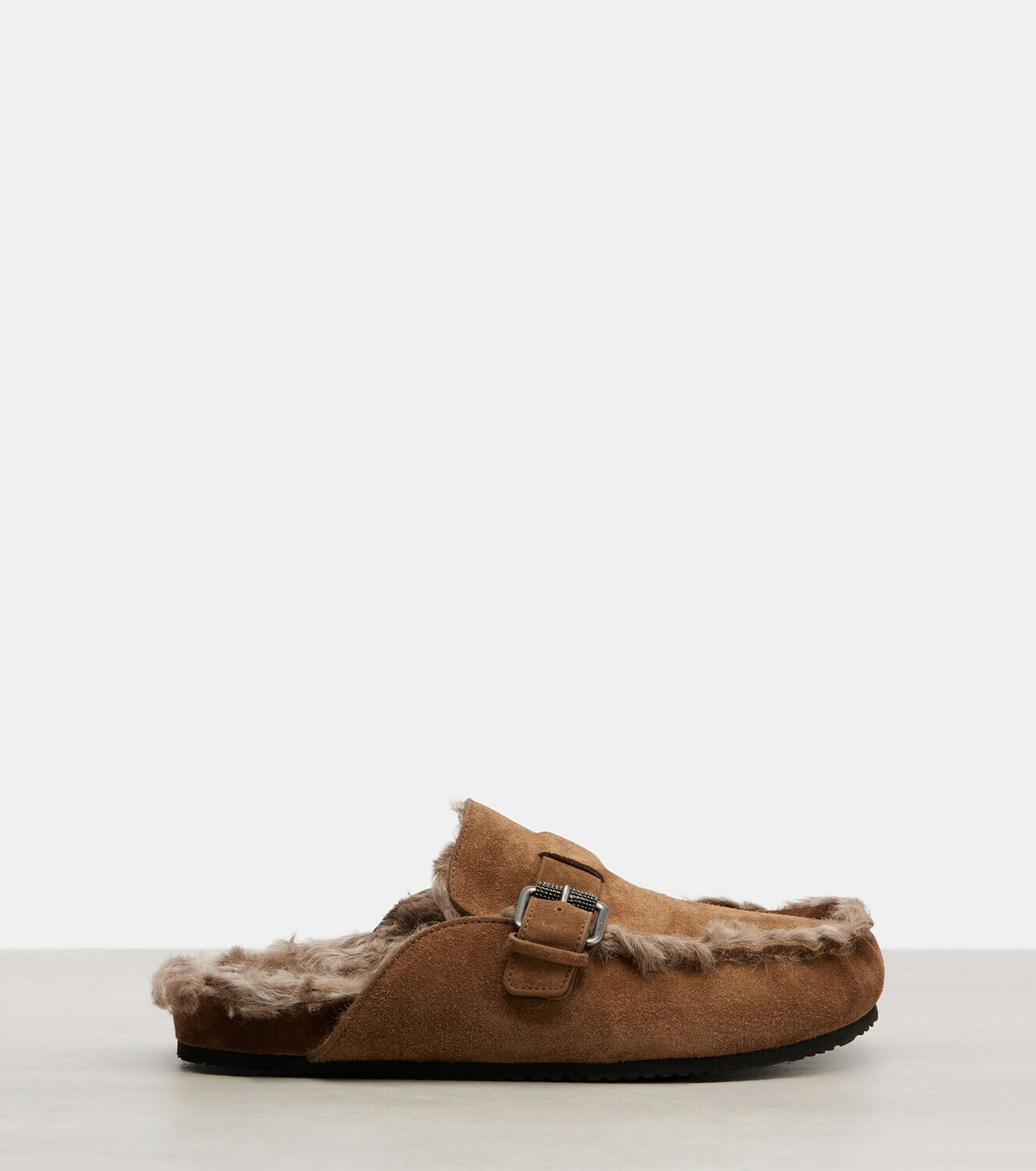 Brunello Cucinelli Shearling-lined suede slippers