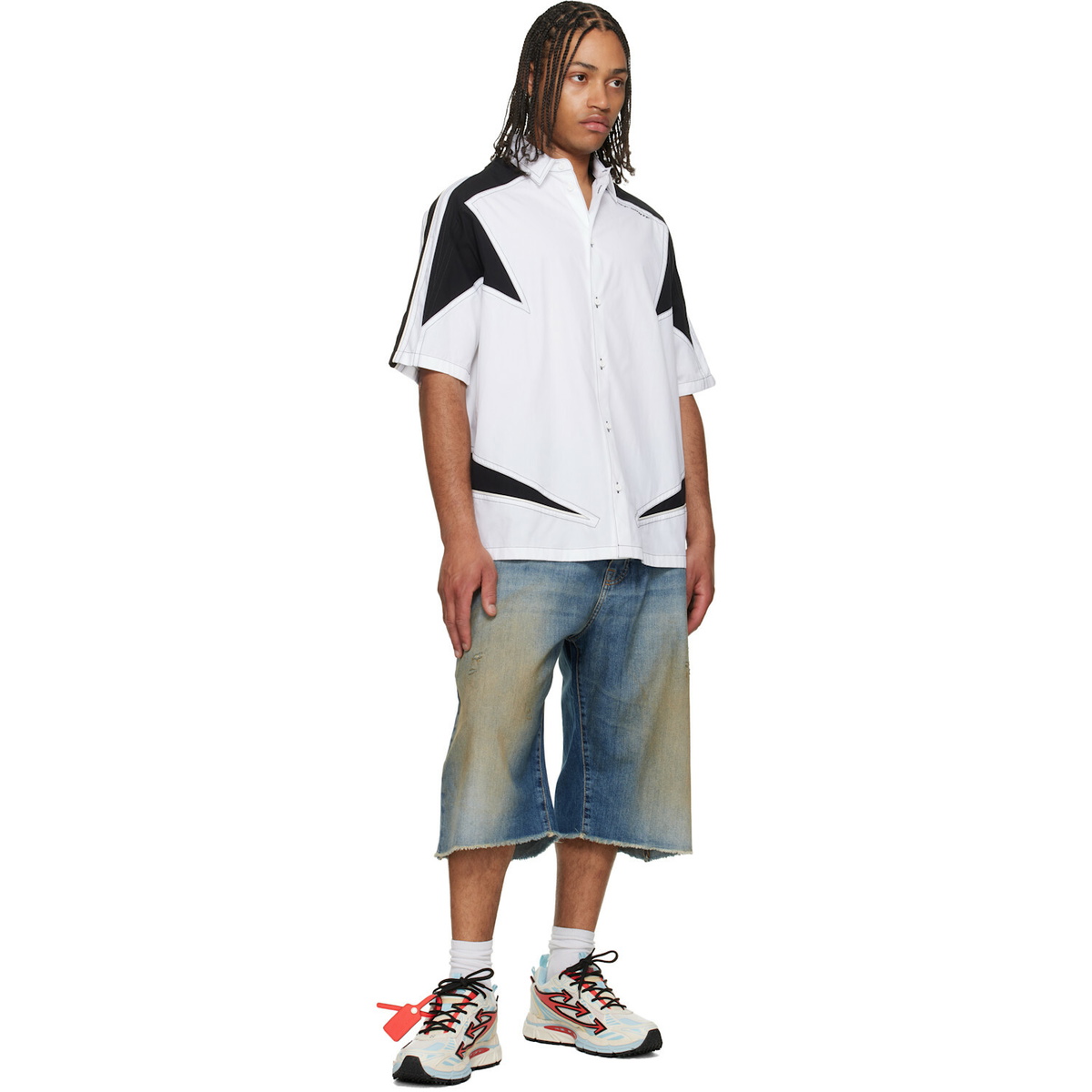 Off-White White & Black Race Logo Star Bowling Shirt