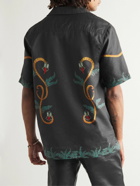 MANAAKI - Taniwha Camp-Collar Printed Lyocell and Linen-Blend Shirt - Black