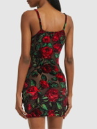 BALMAIN - Rose Print Velvet Mini Dress
