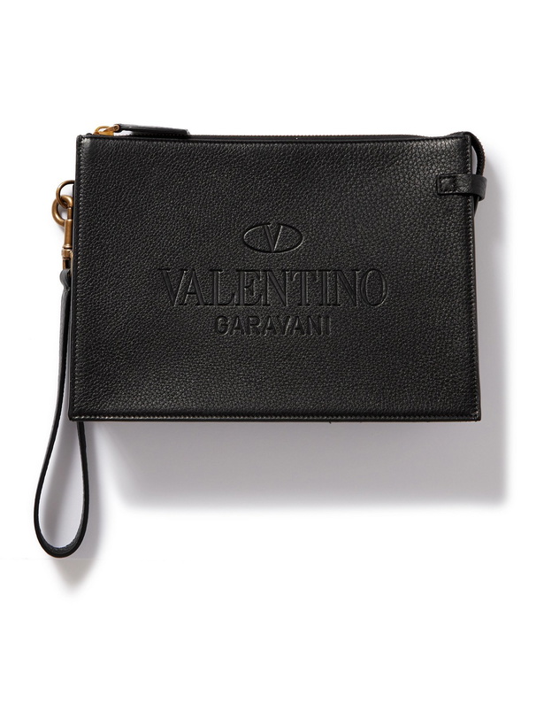 Photo: VALENTINO - Valentino Garavani Logo-Debossed Leather Pouch - Black