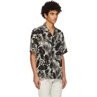 Saint Laurent Black and White Silk Tropical Shark-Collar Short Sleeve Shirt