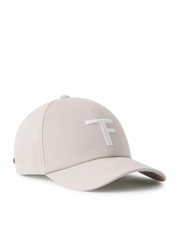 Photo: TOM FORD - Leather-Trimmed Logo-Embroidered Cotton-Twill Baseball Cap - Neutrals