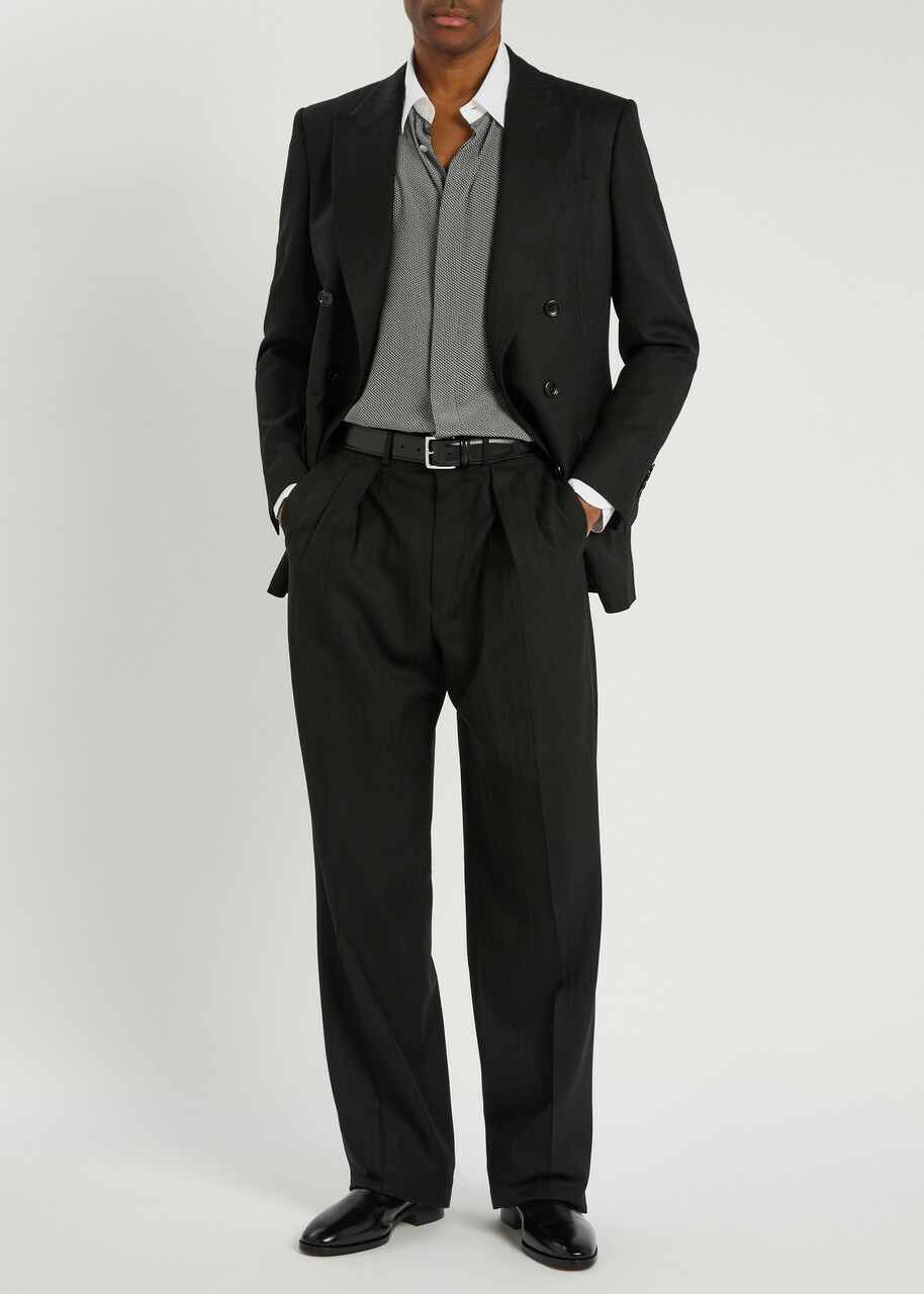 Tom Ford Sharkskin Printed Silk Shirt Black And White