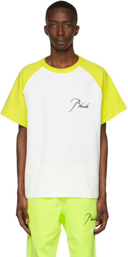 Photo: Rhude White & Yellow Piqué Raglan T-Shirt