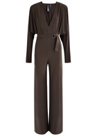 Norma Kamali Belted Wide-leg Stretch-jersey Jumpsuit Dark Brown