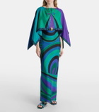 Pucci Iride printed cape-detail silk maxi dress