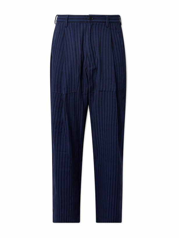 Photo: Kardo - Yuki Wide-Leg Pleated Striped Cotton Suit Trousers - Blue