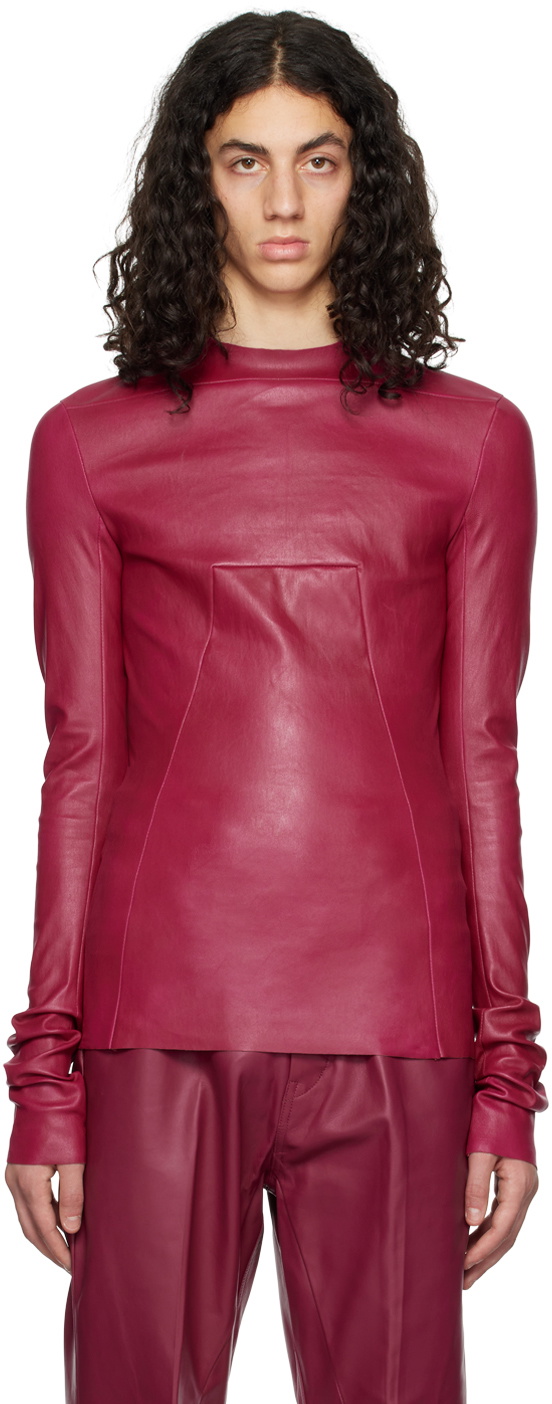 Rick Owens Pink Edfu Leather Long Sleeve T-Shirt Rick Owens