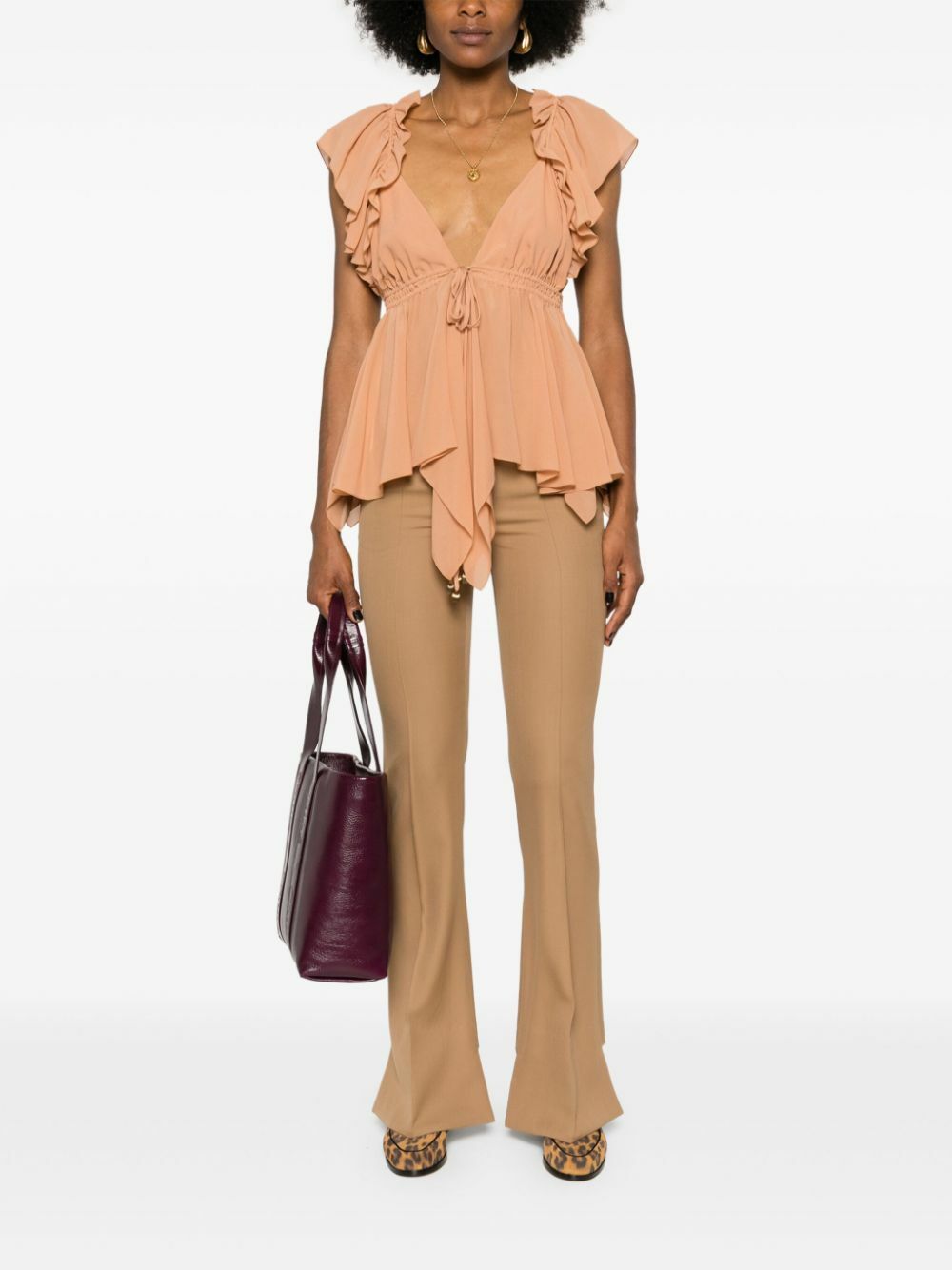 Chloé Orange Ruffled Silk Blouse