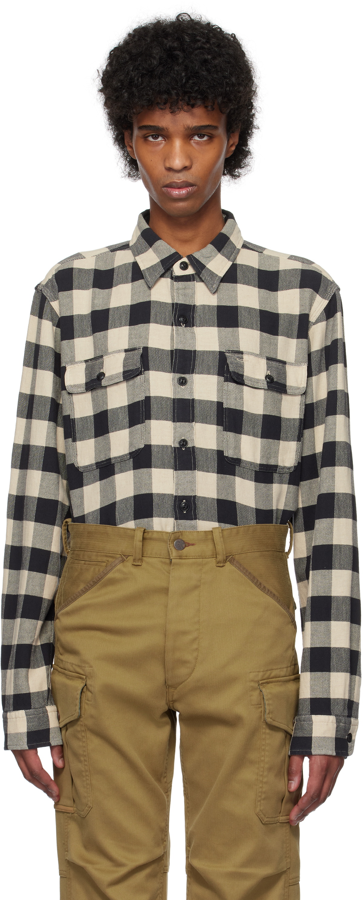 RRL Black & Off-White Buffalo Check Twill Work Shirt RRL