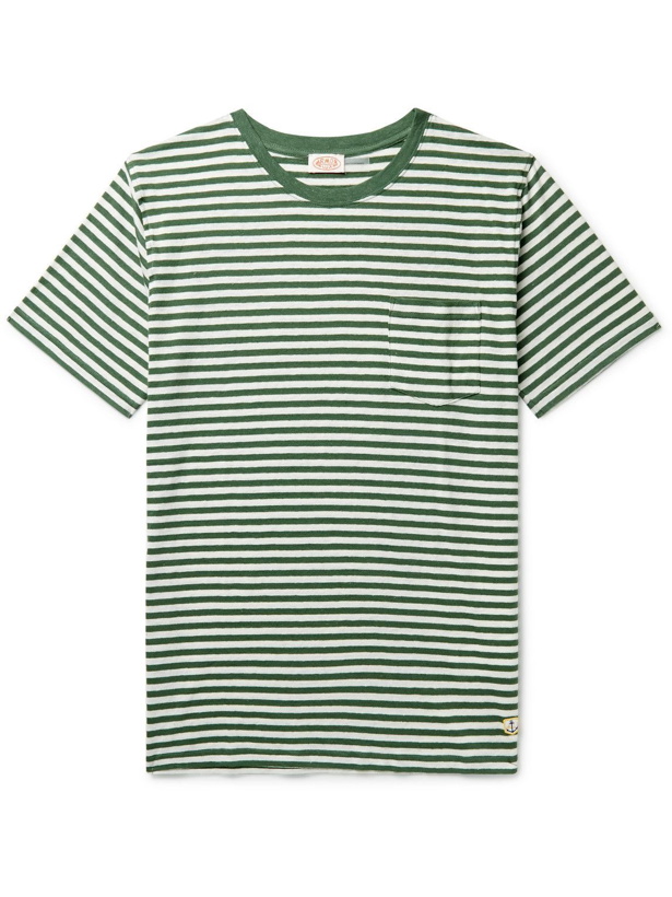 Photo: Armor Lux - Logo-Appliquéd Striped Cotton and Linen-Blend T-Shirt - Green