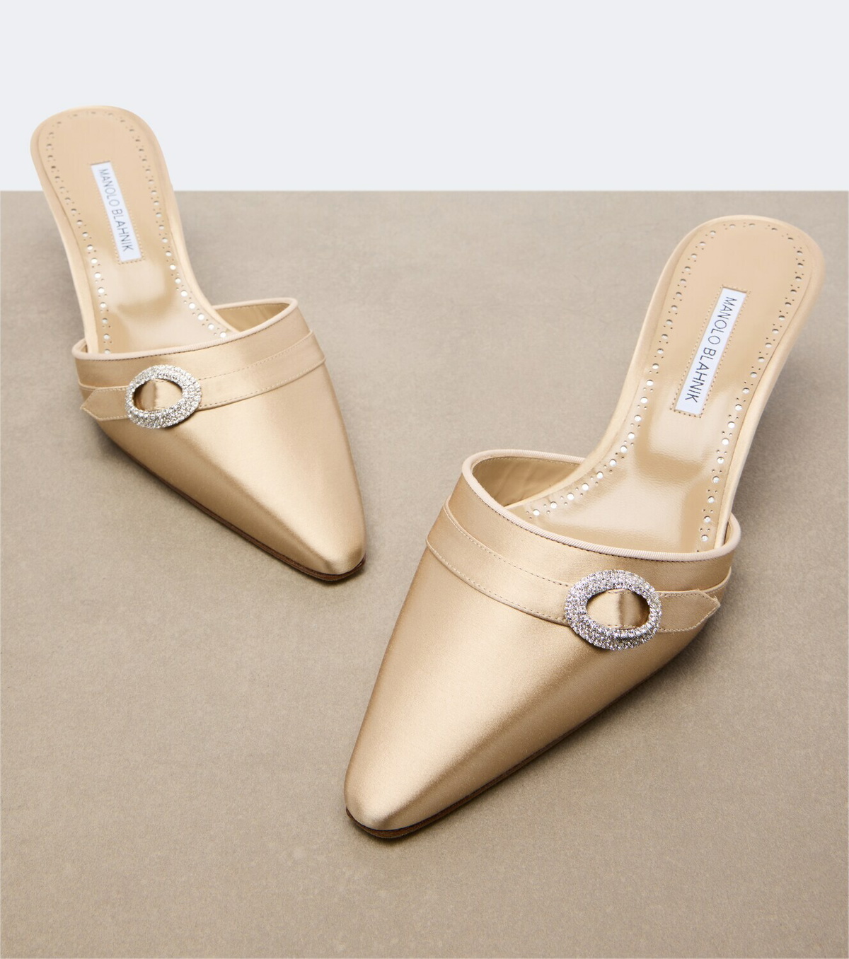 Manolo Blahnik Embellished satin mules