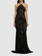 ROBERTO CAVALLI Halter Neck Devoré Viscose Long Dress