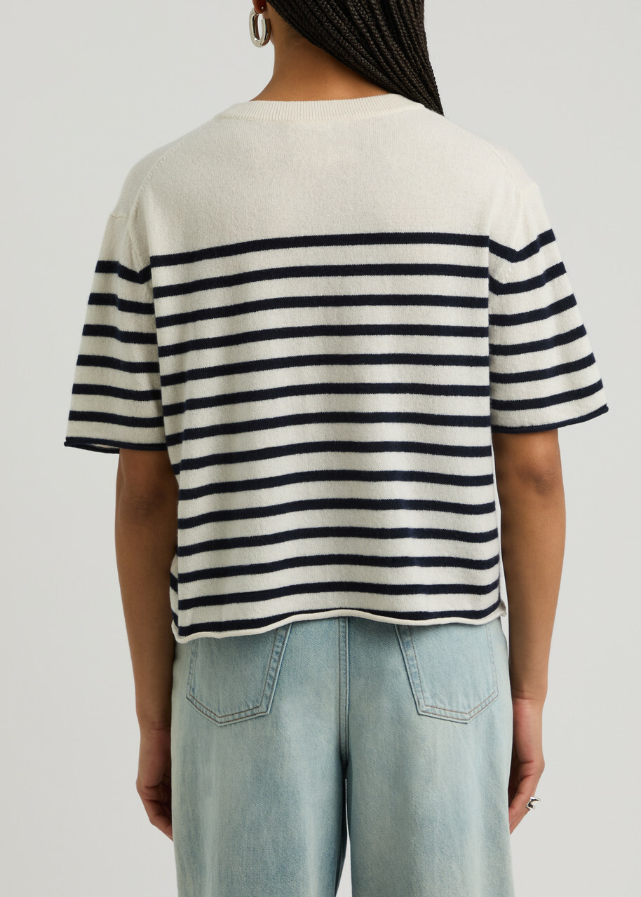 Lisa Yang Cila Striped-intarsia Cashmere T-shirt Cream