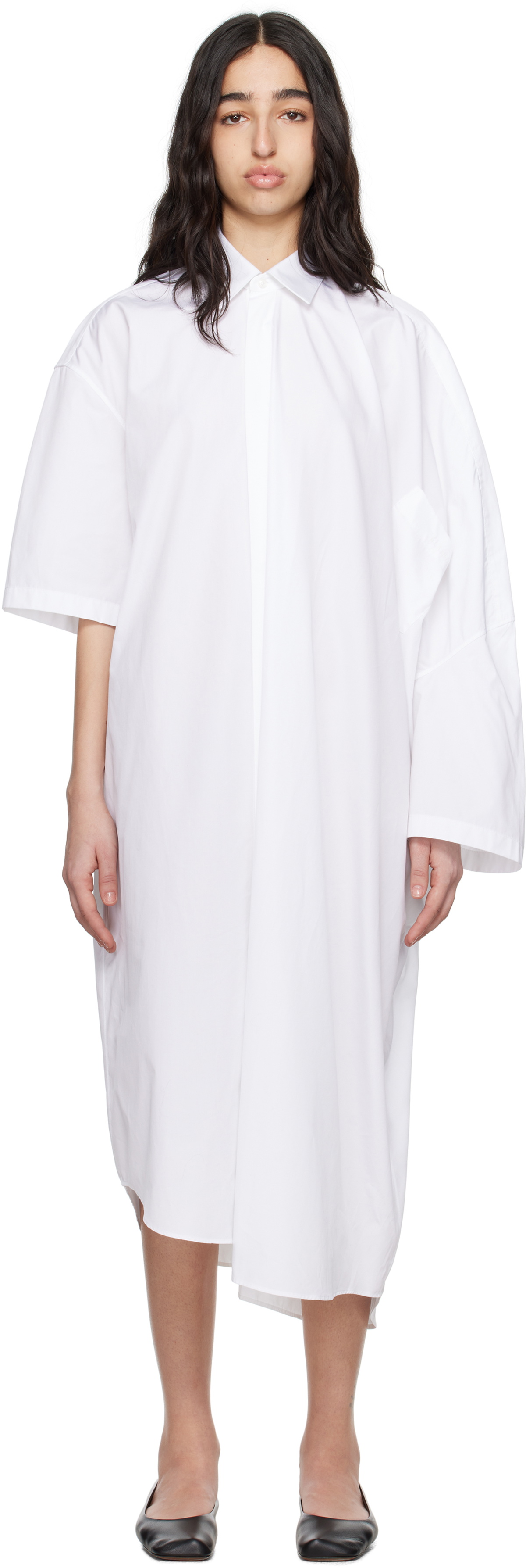 ALAINPAUL White Extended Shirt Maxi Dress