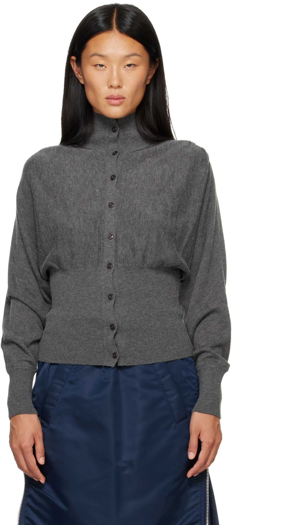 OPEN YY Gray Button Up Blouson Cardigan
