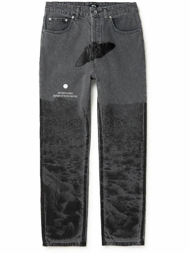Photo: MSFTSrep - Straight-Leg Printed Distressed Jeans - Gray