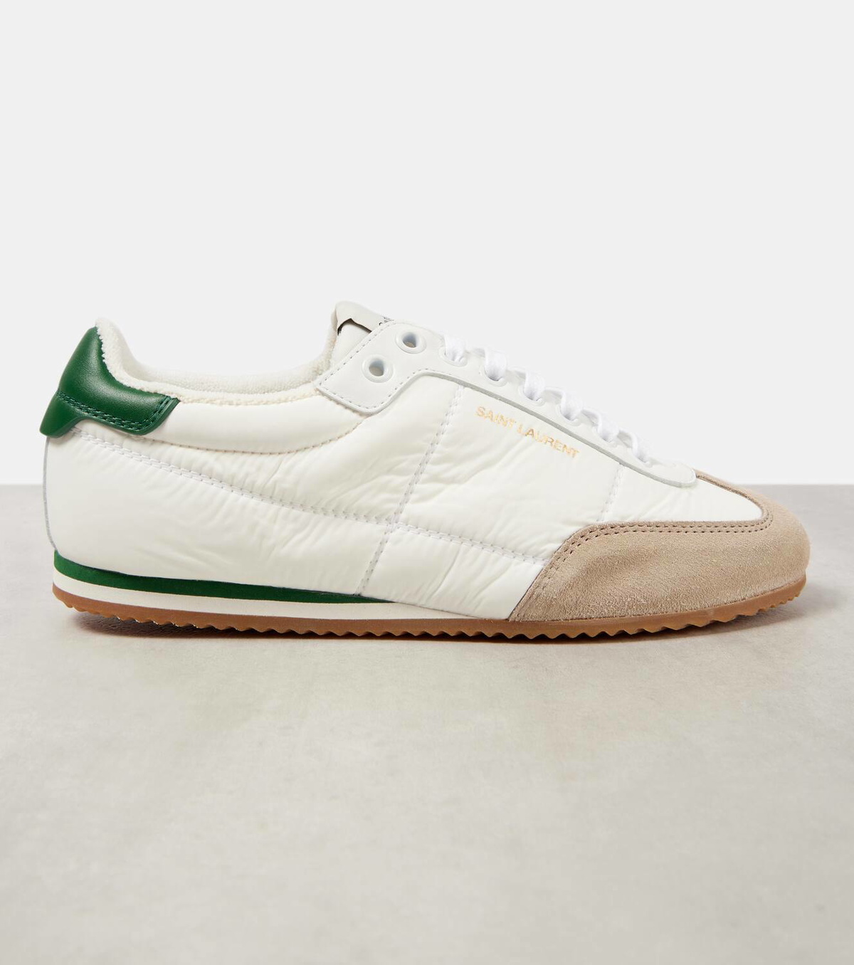 Saint Laurent White Suede Trimmed Sneaker SAINT LAURENT Lewis suede-trimmed leather sneakers | NET-A  main image 2