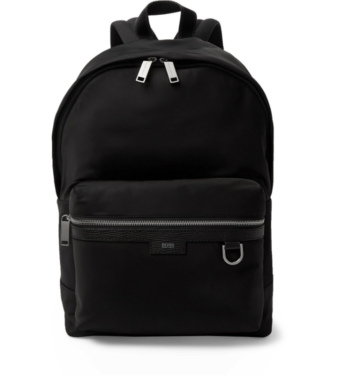 Photo: Hugo Boss - Meridian Textured Leather-Trimmed Nylon Backpack - Black