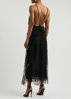 Blumarine Draped Floral Lace Midi Dress Black