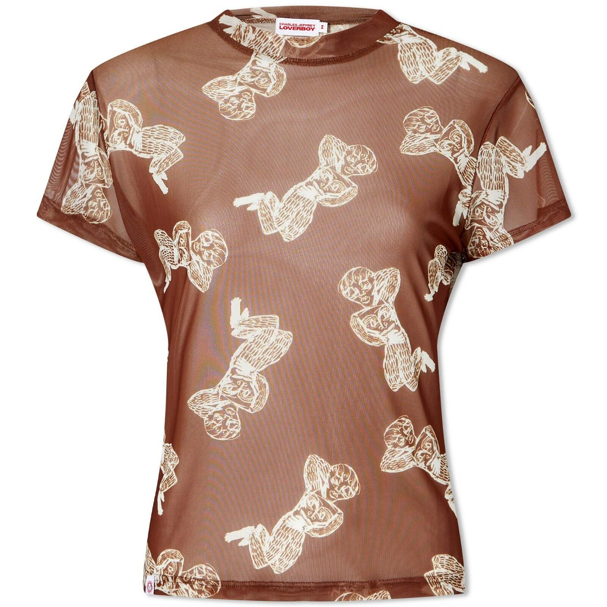 Photo: Charles Jeffrey Women's Butterfly Print Baby T-Shirt in Brown Powermesh