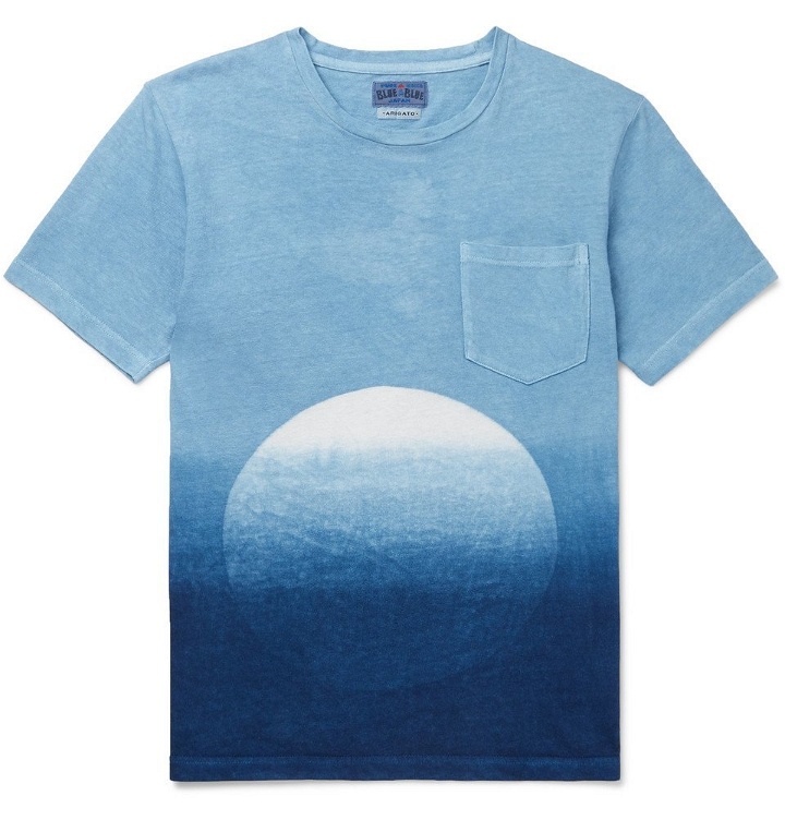 Photo: Blue Blue Japan - Slim-Fit Dégradé Indigo-Dyed Cotton-Jersey T-Shirt - Blue