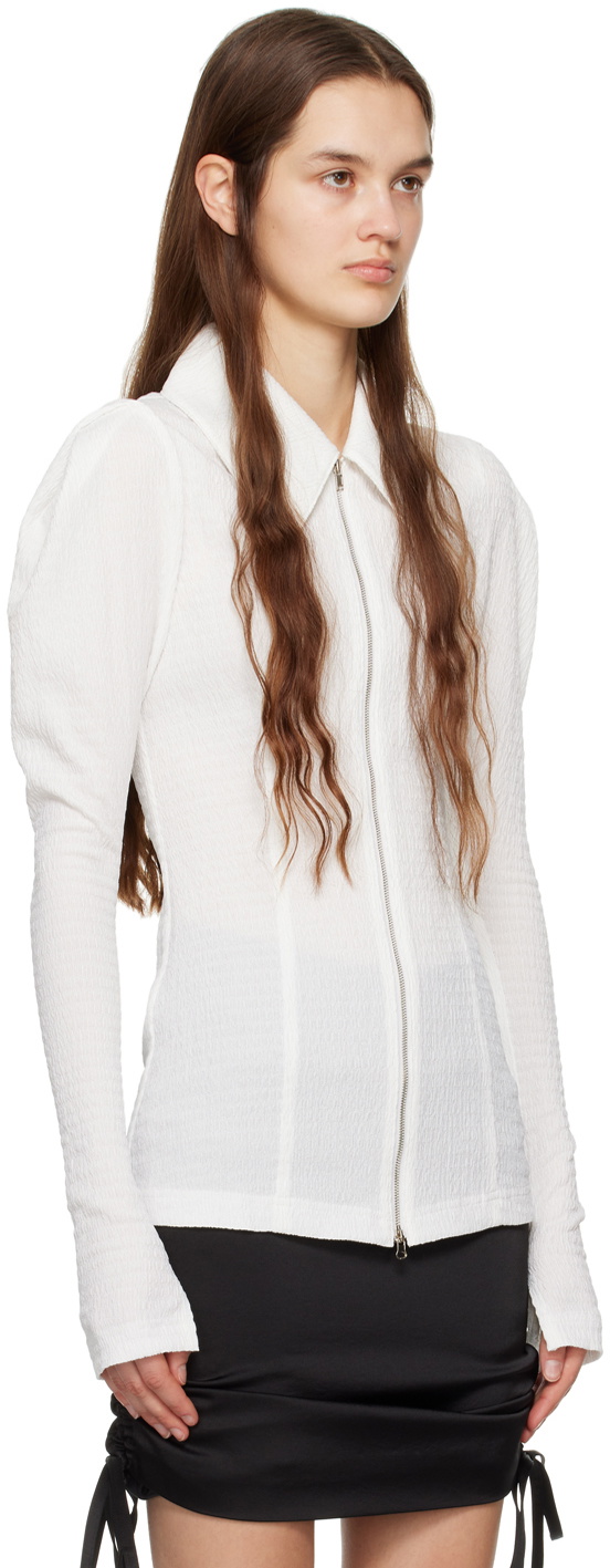 J KOO White Shirring Shirt