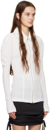 J KOO White Shirring Shirt
