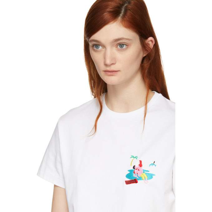 Carne Bollente White Baise Sur La Plage Embroidered T Shirt Carne Bollente 