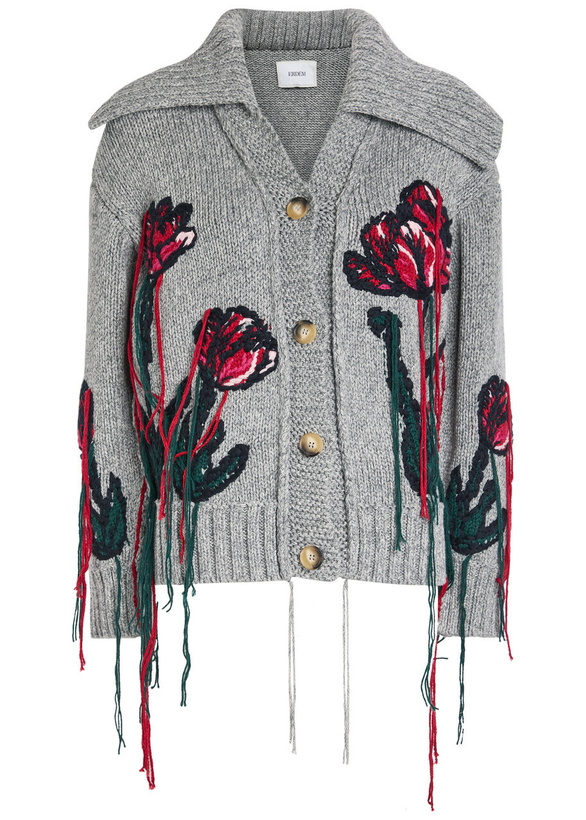 Photo: Erdem Embroidered Wool and Cotton-blend Cardigan Grey