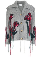 Erdem Embroidered Wool and Cotton-blend Cardigan Grey
