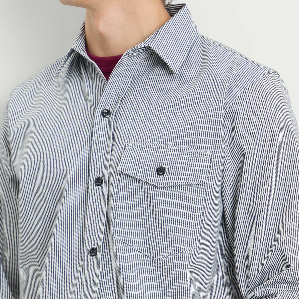 Randy's Garments Men's Randy’s Garments  1 Pocket Shirt in White/Indigo Stripe Denim