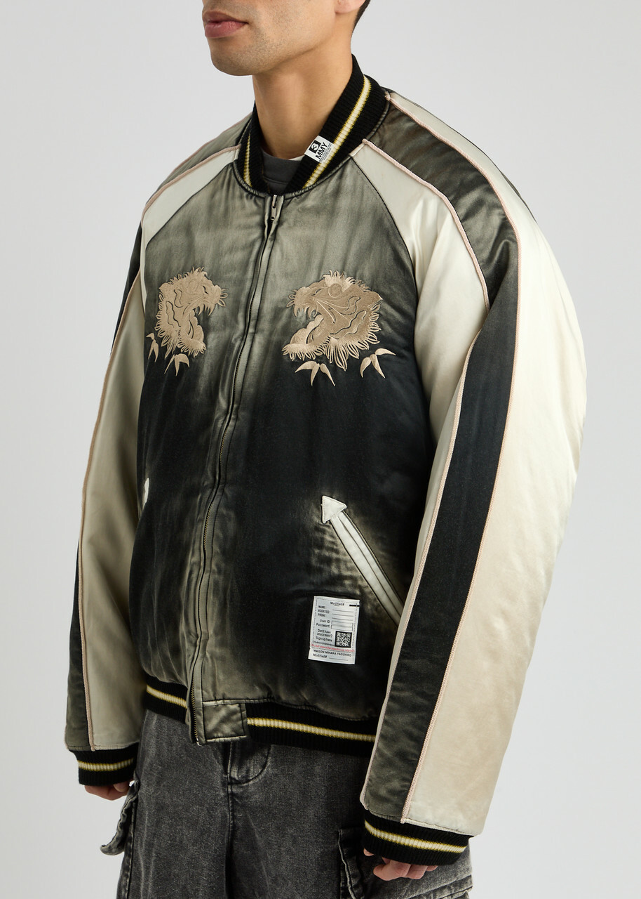 Maison mihara yasuhiro Souvenir Embroidered Satin Bomber Jacket Black