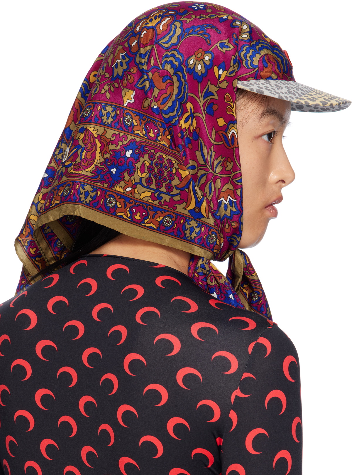 Marine Serre Multicolor Upcycled Silk Scarves Veiled Cap