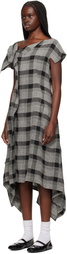 Y's Black & Gray U-Handkerchief Hem Midi Dress