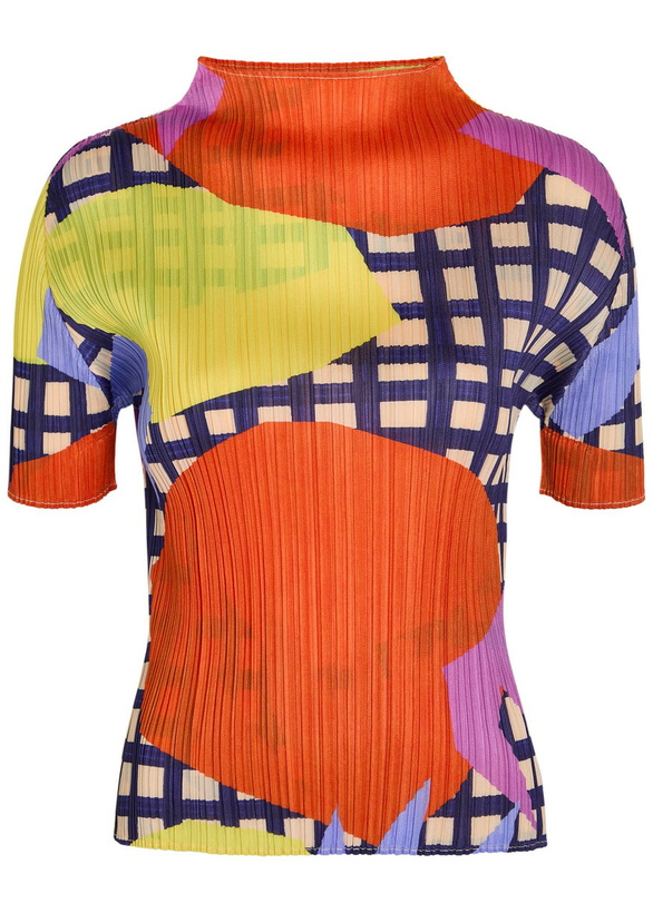 Photo: Pleats Please Issey Miyake Printed Pleated Woven top Red