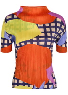 Pleats Please Issey Miyake Printed Pleated Woven top Red